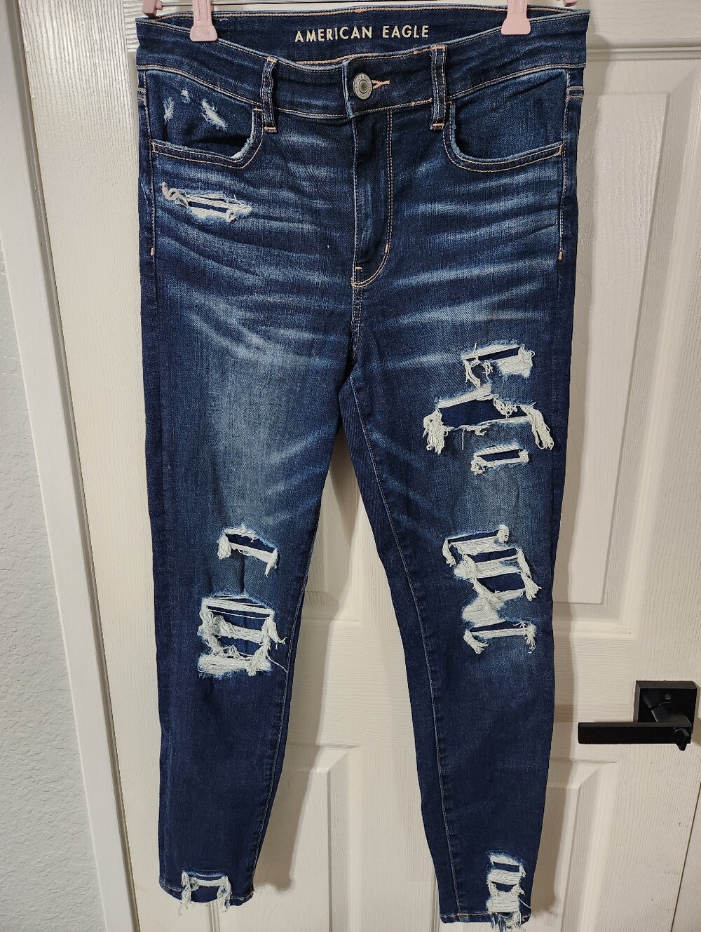 American Eagle Outfitters Distressed Dark Blue Skinny Jeans